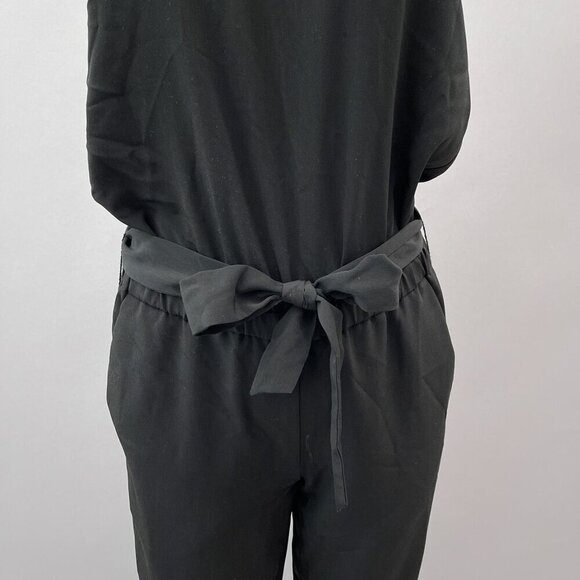 Ann Taylor Loft Belted‎ Tie Waist Strapless Straight Leg Black Jumpsuit Women XS - Picture 8 of 12